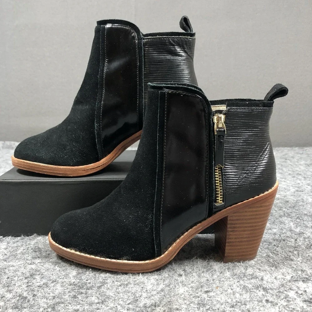 Matt Bernson Holt Booties Womens 7.5 Black Suede Leather Zip Block Heel